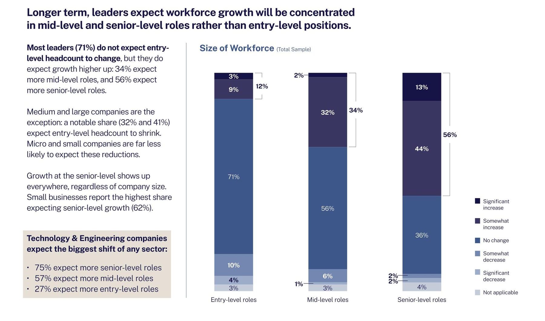 Stacked bar chart of anticipated workforce growth by seniority level.